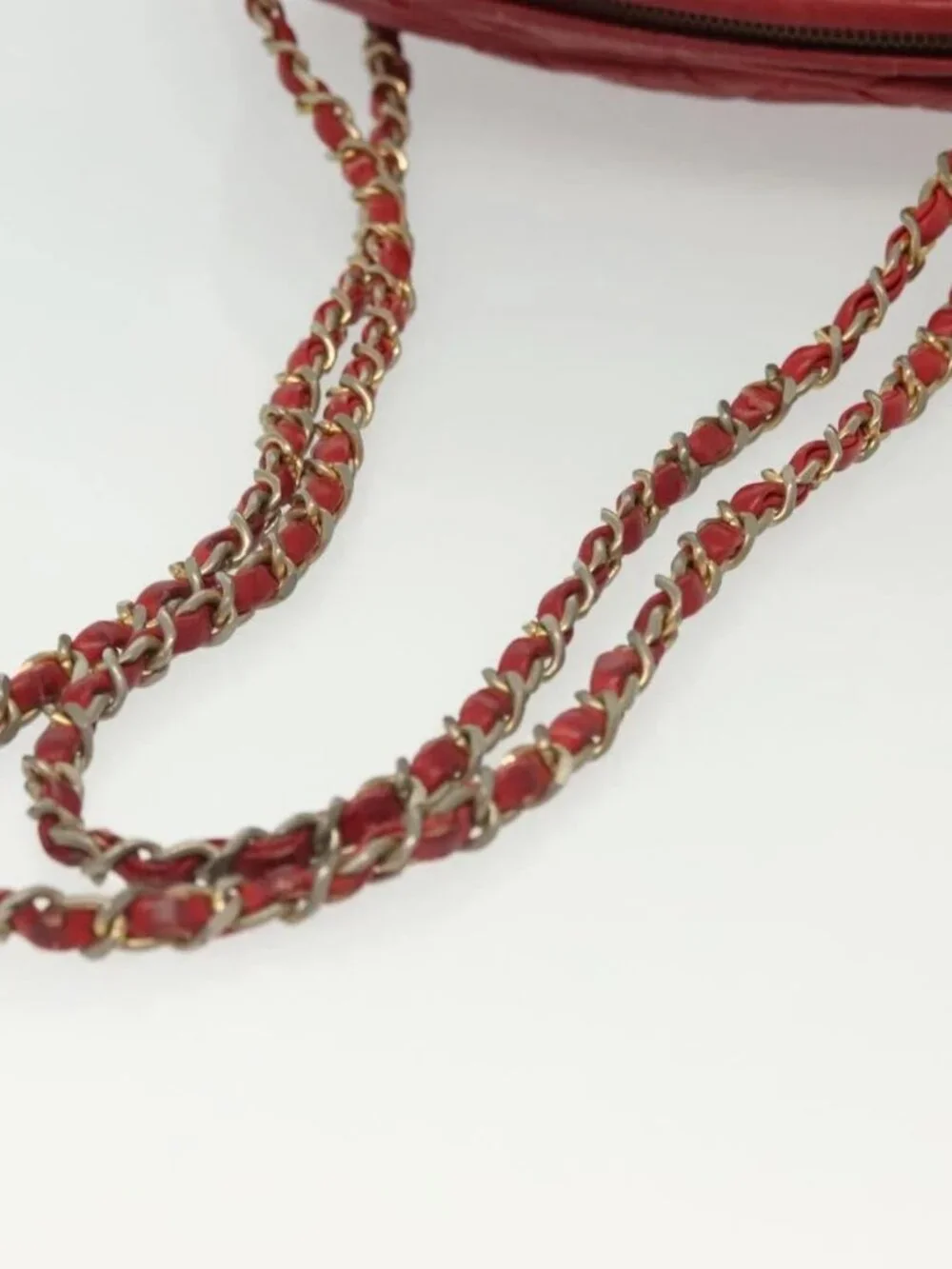 CHANEL Matelasse Chain Shoulder Bag Lamb Skin Red Gold CC Auth bs29076
